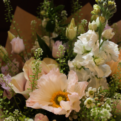 Designer's Choice Pastel - The Flowersmiths designer's choice bouquet contains a beautiful, seasonal selection of pastel blooms which will be hand-tied ready to be placed into a vase.