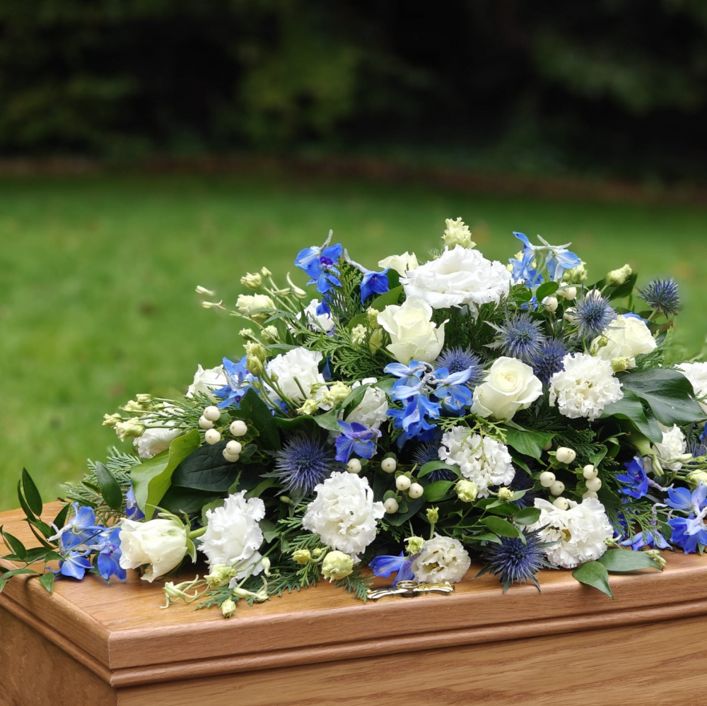 Blue and white spray