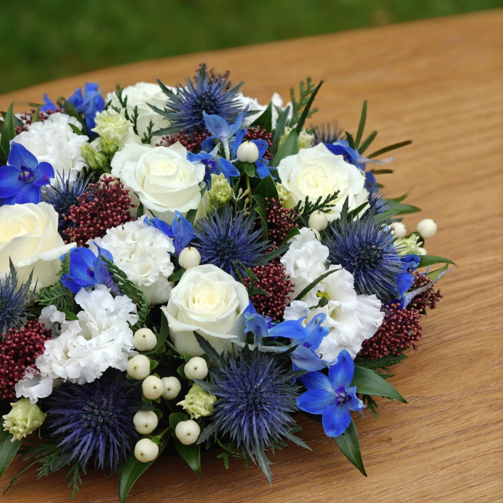 Red, white and blue posy